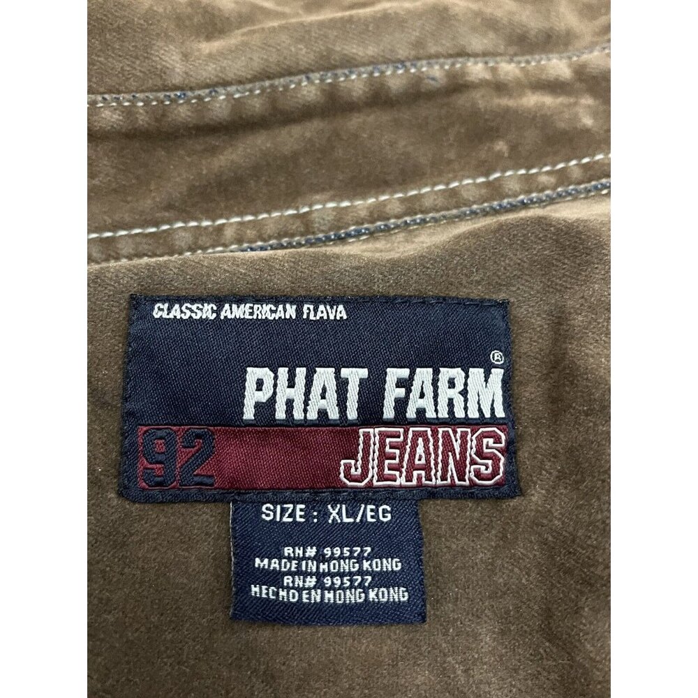 Vtg Phat Farm Shirt Denim Suede Button Down Distressed Worn XL Look Spell Out - Picture 14 of 14